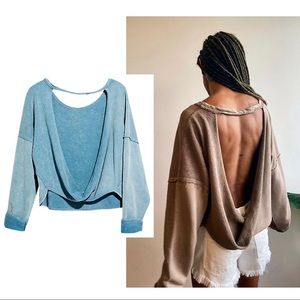 Free People See You Tonight Pullover Cerulean Blue Open Back Distressed Sexy XS